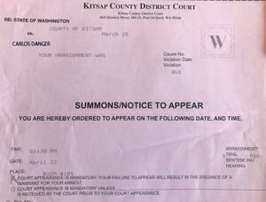 Kitsap county district court summons/notice to appear in court