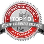 witt law group award badge: attorney and practice magazine's top ten personal injury attorney in 2022