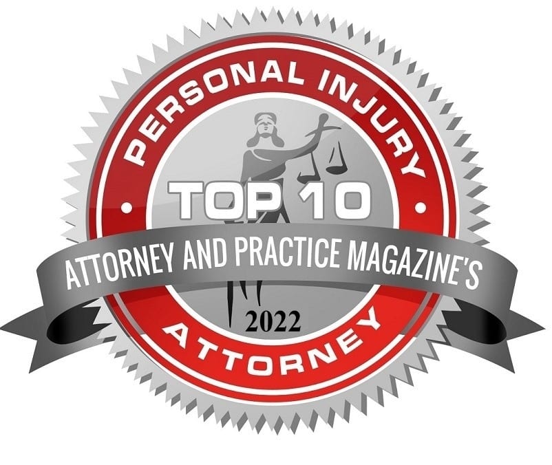 witt law group award badge: attorney and practice magazine's top ten personal injury attorney in 2022